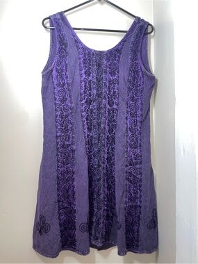 Kirat One Size Floral Embroidered Boho Mini Dress